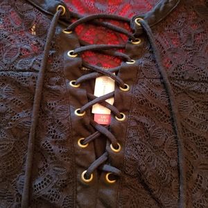 Black lace and solid corset neck shirt